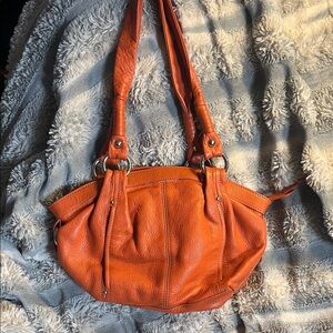 Vibrant Orange Leather Shoulder Bag